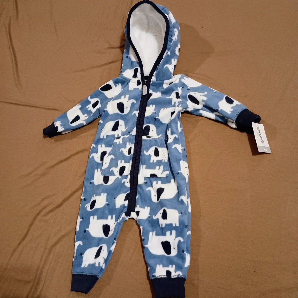 NWT Carter's Fleece Elephant Hooded Jumpsuit